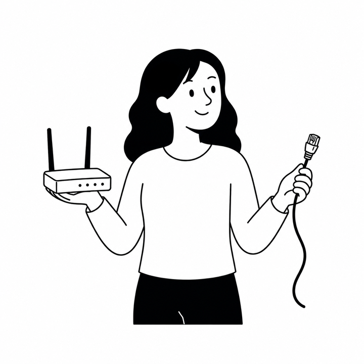 Persona sostenint un router i un cable Ethernet desconnectat