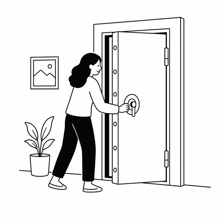 Persona obrint una porta blindada que protegeix els seus documents