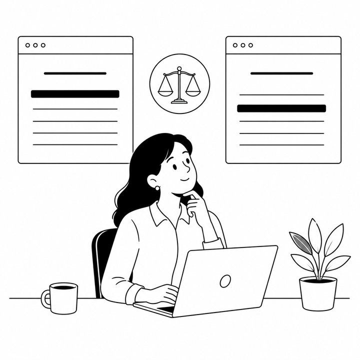 A council employee reviews two versions of a document with personal data blacked out on her laptop