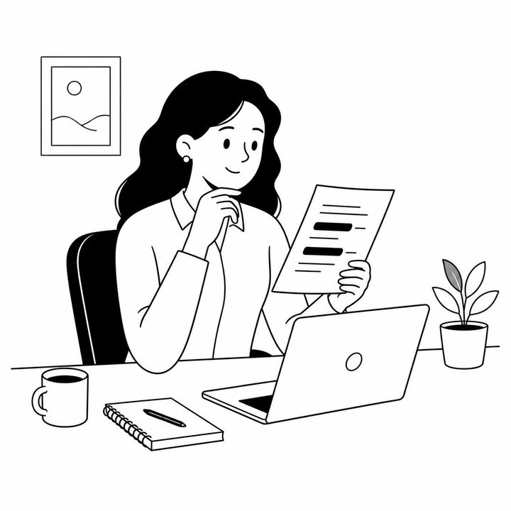 Professional reviewing a document with personal data at their desk
