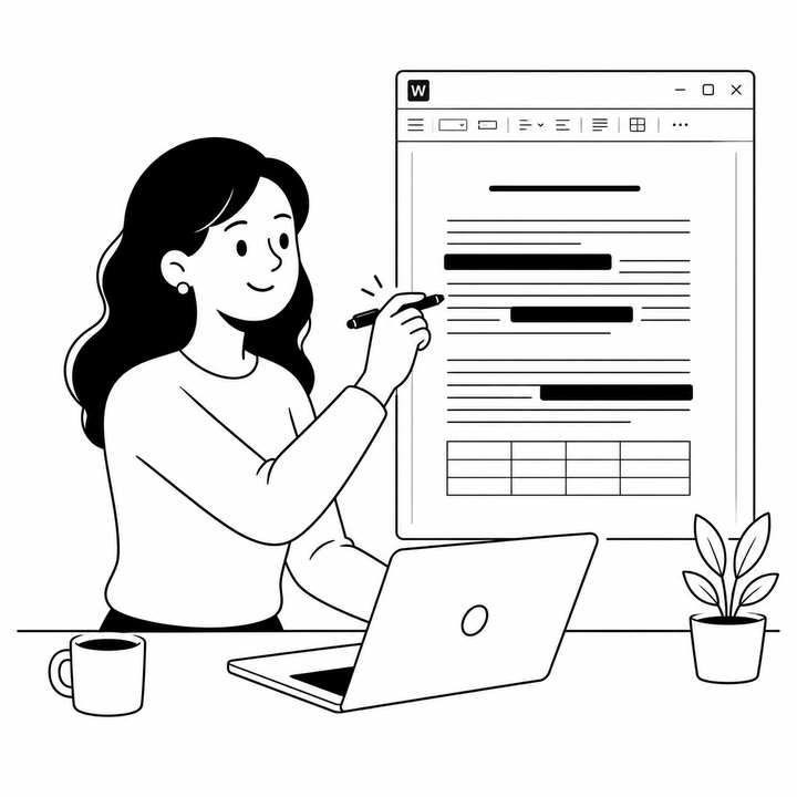 A person covers personal data in a Word document with black bars keeping its layout intact