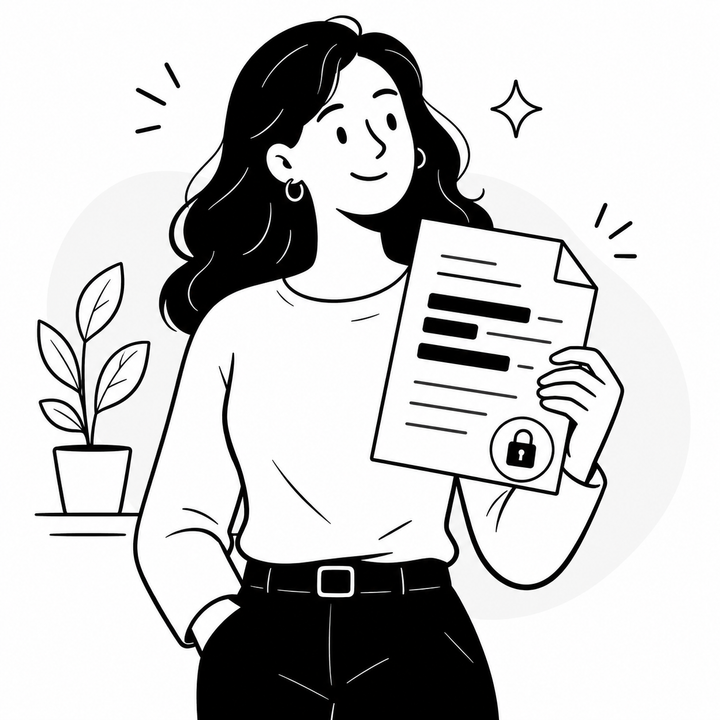 Person confidently holding a document with their personal data protected