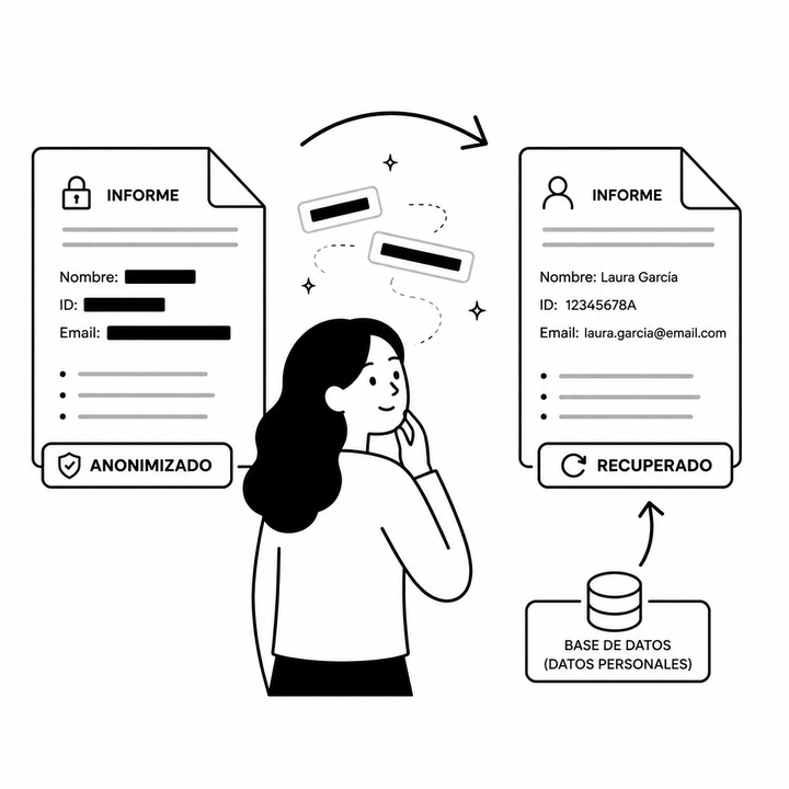 Anonymized document transforming into a document with recovered personal data